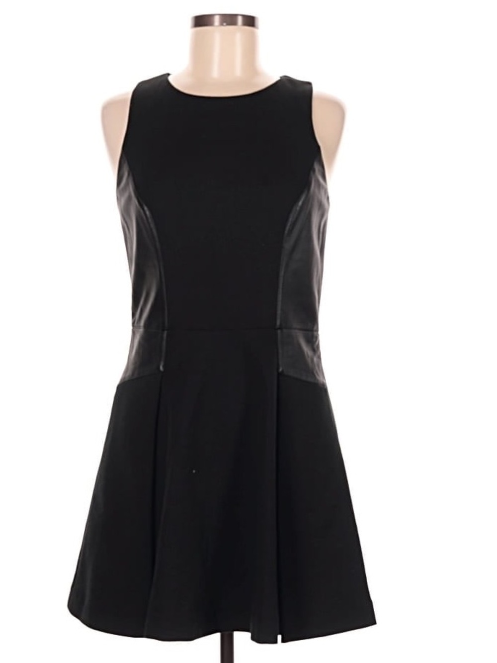 Club Monaco Black Fit-and-Flare Dress with Leather Panels
